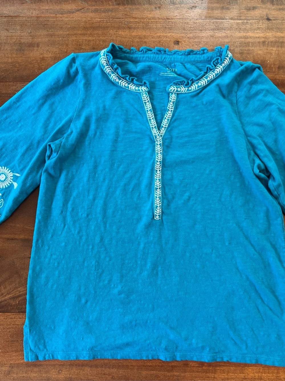 Talbots Women’s Embroidered V-Neck Cotton Tunic Top LP